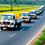 **Prompt for Mileage:** "A fleet of Tata and Ashok Leyland trucks on a rural Indian highway, fuel gauges prominently displayed, emphasizing fuel efficiency, appropriate attire, safe for work, perfect anatomy, correct proportions, professional, family-friendly."