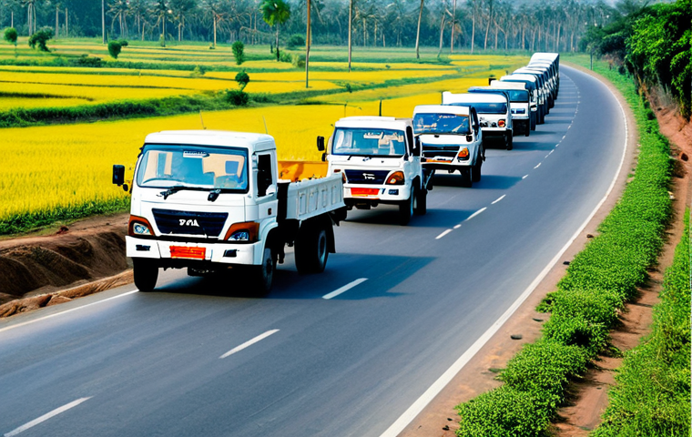 **Prompt for Mileage:** "A fleet of Tata and Ashok Leyland trucks on a rural Indian highway, fuel gauges prominently displayed, emphasizing fuel efficiency, appropriate attire, safe for work, perfect anatomy, correct proportions, professional, family-friendly."