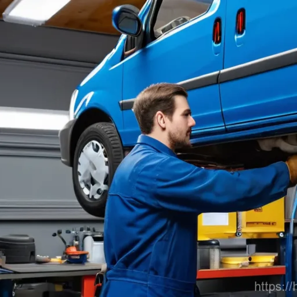 특수 차량의 소모품 교체 주기 - **Prompt 1: Dedicated Mechanic Performing Engine and Brake Check on a Delivery Van**
"A clean, w...