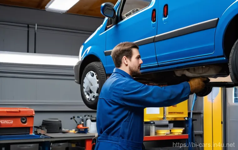 특수 차량의 소모품 교체 주기 - **Prompt 1: Dedicated Mechanic Performing Engine and Brake Check on a Delivery Van**
"A clean, w...