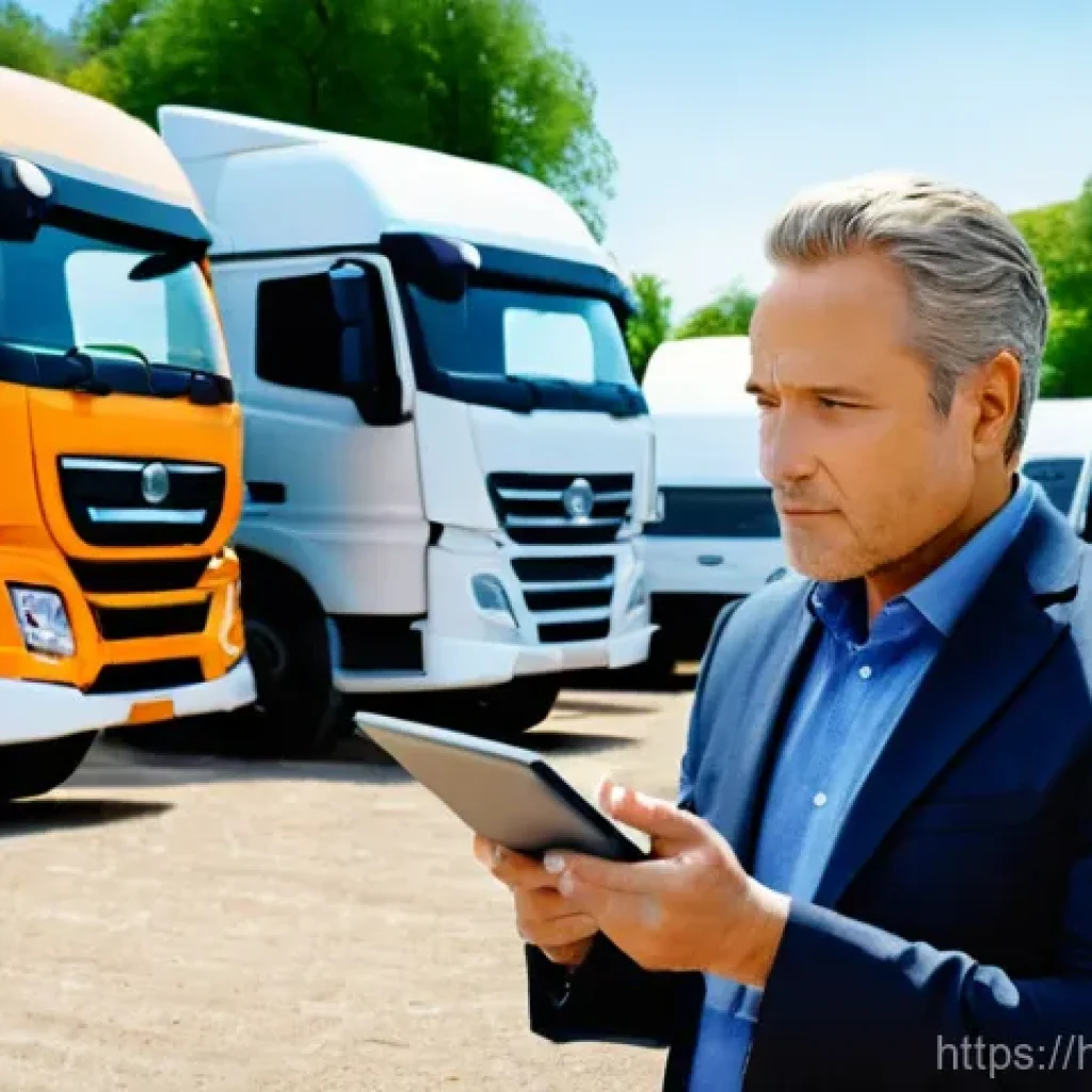 트레일러와 덤프트럭의 유지비 비교 - **Prompt:** A detailed, realistic depiction of a mature, professional male entrepreneur in his late ...