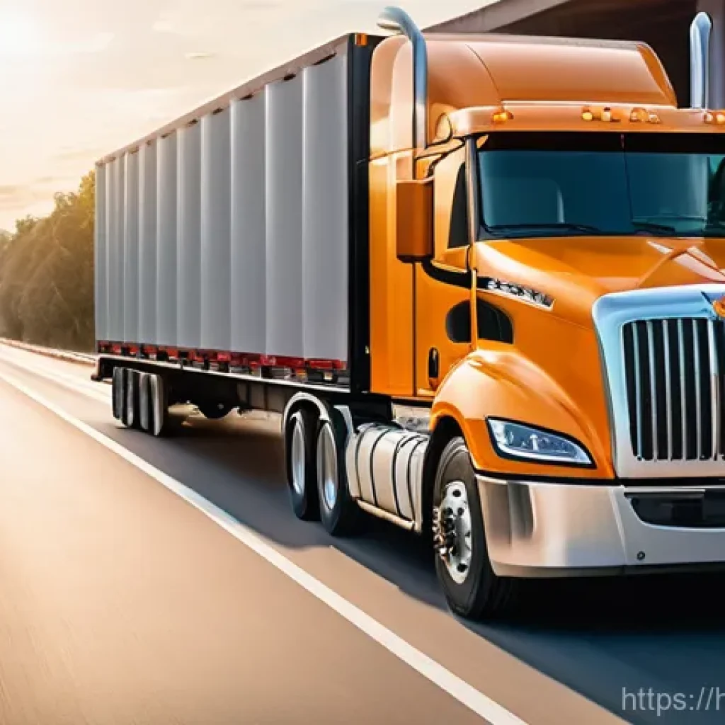 트레일러와 스킵 로더의 차이 - **Long-Distance Construction Haul:**
"A powerful, modern semi-truck pulling a robust flatbed tra...