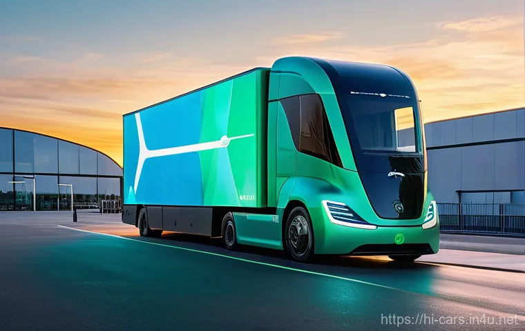 대형 트럭의 최신 기술 업데이트 - **Prompt: A modern, sleek semi-truck is depicted on a multi-lane highway during a light rain. The tr... 대형 트럭의 최신 기술 업데이트 - **Prompt: A modern, sleek semi-truck is depicted on a multi-lane highway during a light rain. The tr...