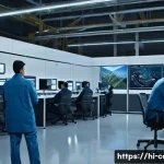 특수 차량의 작업 효율성 증가 방법 - A modern industrial workspace featuring advanced special vehicles equipped with high-tech sensors an...